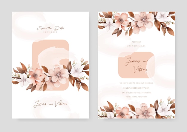 Pink sakura vector elegante acuarela invitación de boda diseño floral