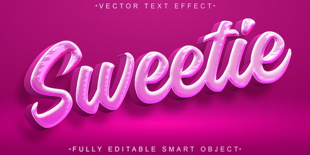 Pink sweetie vector efecto de texto de objeto inteligente totalmente editable