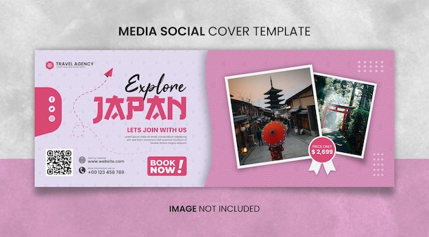 Pink travel explore japan media plantilla de portada social