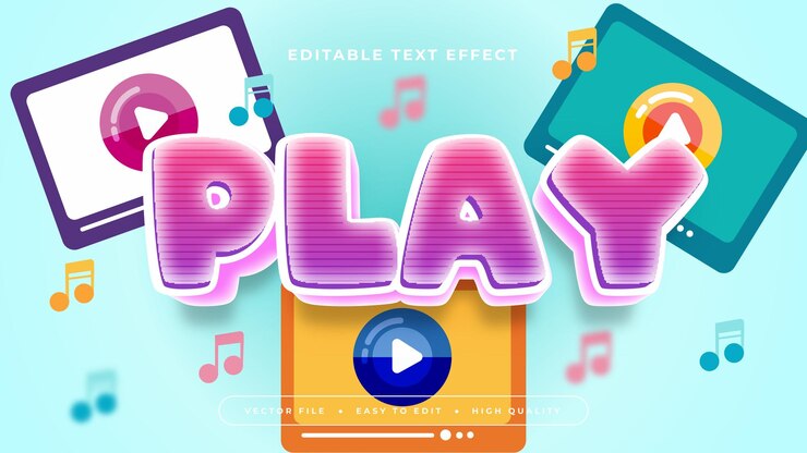 Vector pink violet y green play 3d efecto de texto editable estilo de fuente