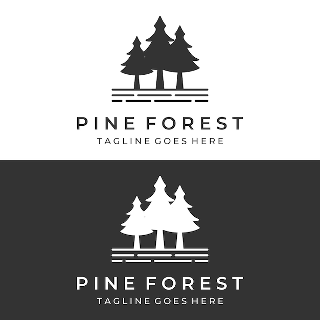 Pino abstracto creativo y bosque de pinos Diseño de plantilla de logotipo fondo aisladoLogos para insigniasnegocionavidadmarcas y productos naturales