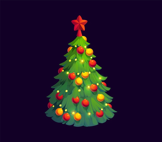El pino decorado de las fiestas de Navidad de dibujos animados