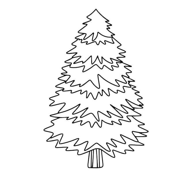 Pino dibujado a mano en estilo doodle Contorno de abeto aislado sobre fondo blanco Vector