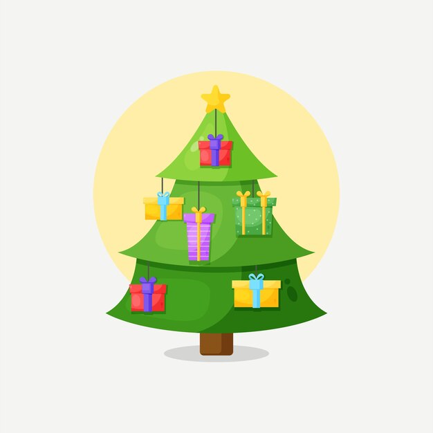 Pino con percha caja de regalo de navidad ilustración de dibujos animados