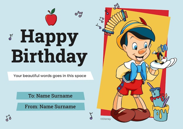 pinocchio happy birthday card