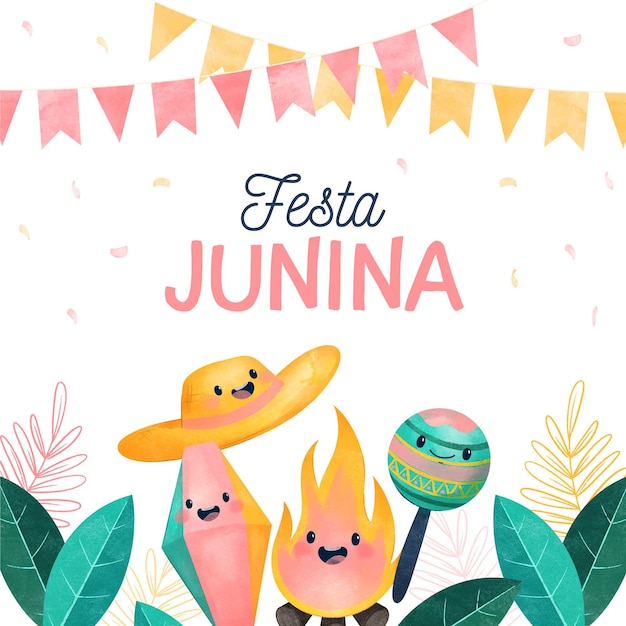 Vector pintado a mano acuarela festa junina ilustración