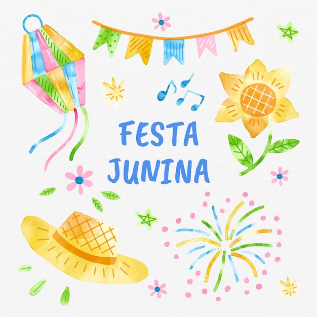 Vector pintado a mano acuarela festa junina ilustración