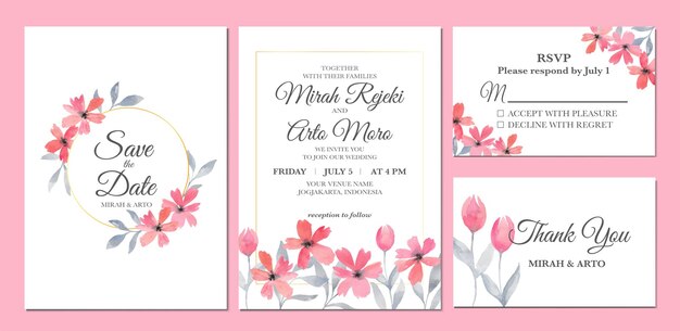 Pintado a mano de acuarela de flores como invitación de boda.