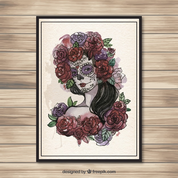 Vector pintado a mano cartel calavera catrina