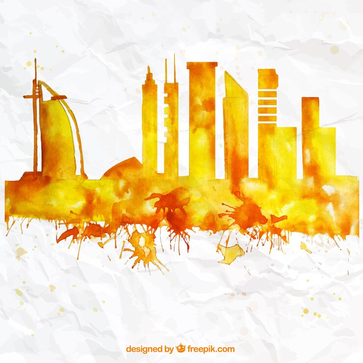 Vector pintado a mano horizonte de dubai