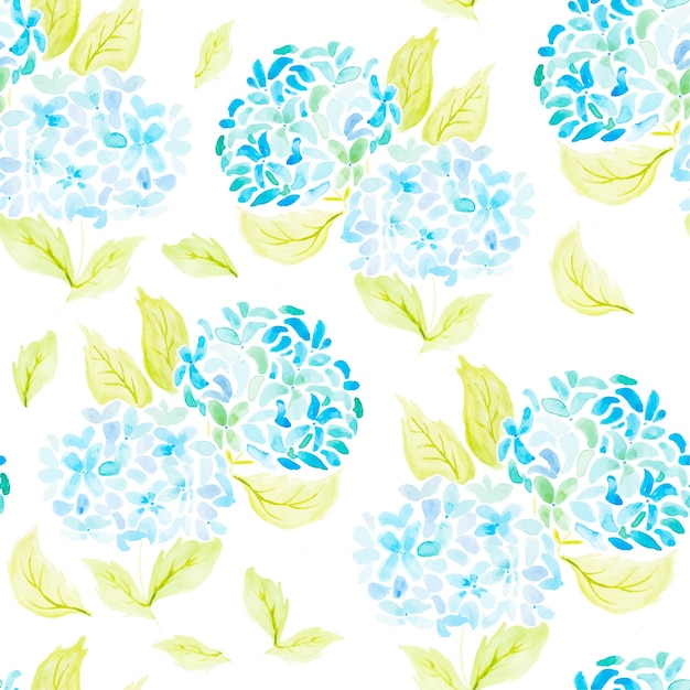 Pintado a mano con pincel de acuarela de patrones sin fisuras con hortensias azules y azules ilustración aislada sobre fondo blanco