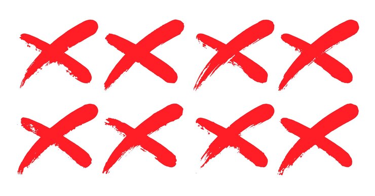 Vector pintado a mano en rojo marca de cruz x trazas de pincel ásperas error desaprobación elección error símbolo incorrecto