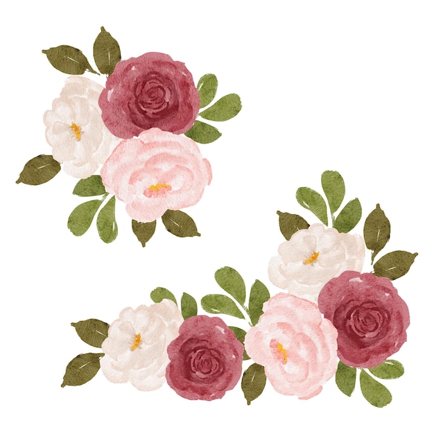 Pintado a mano rosa peonía arreglo floral ilustración ramo acuarela
