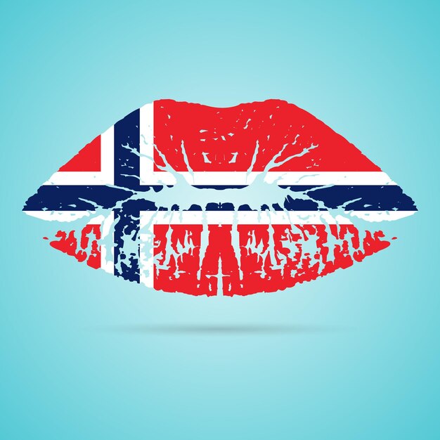 Pintalabios de bandera de Noruega en los labios aislado en una ilustración de Vector de fondo blanco