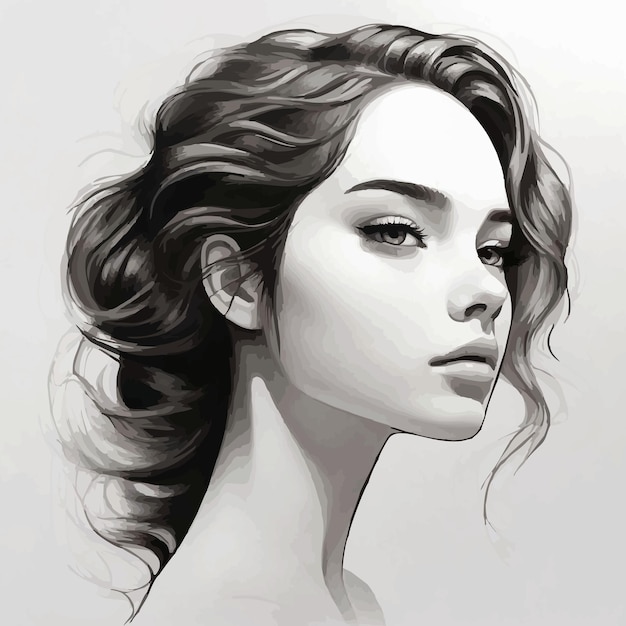 Vector pintar una chica en blanco y negro
