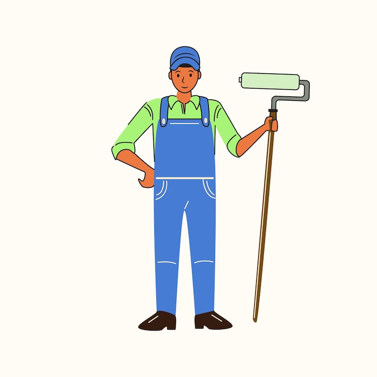 Vector pintor, vector, acción, ilustración, pintor, con, equpments, vector