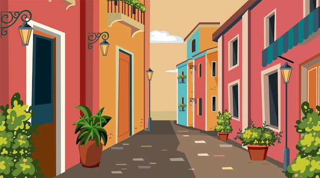 Vector una pintoresca ilustración callejera europea