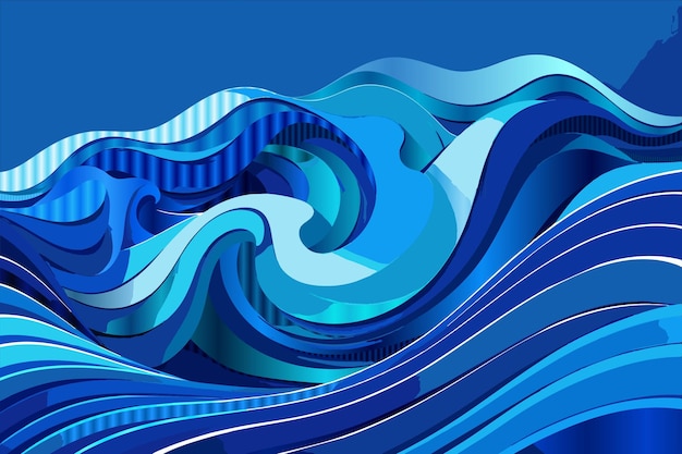 una pintura abstracta azul y blanca de una ola