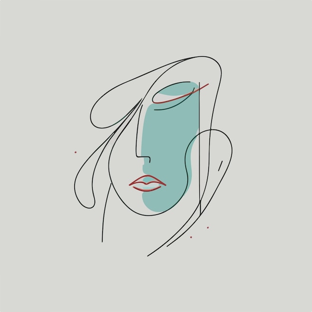 Pintura abstracta de cara de mujer en arte vectorial minimalista limpio