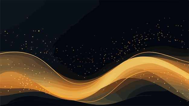 una pintura abstracta colorida de una ola con líneas doradas y naranjas