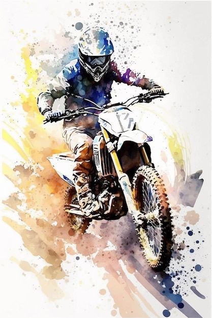 Vector una pintura de acuarela de un ciclista de motocross.