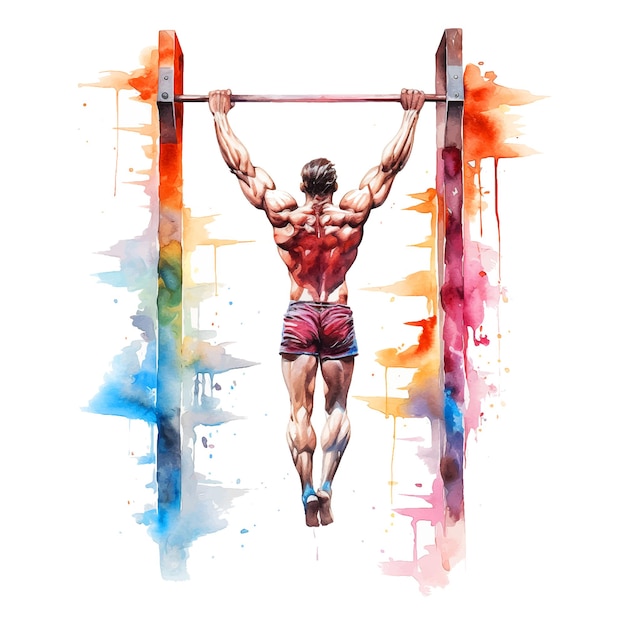 Pintura de acuarela de entrenamiento body builder