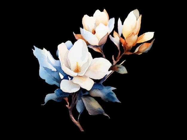 pintura en acuarela de las flores de magnolia