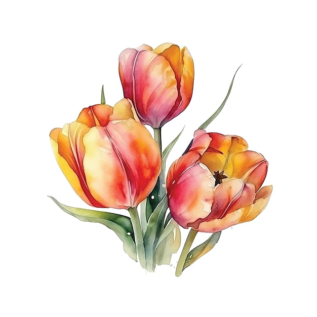 Pintura de acuarela de flores de tulipán