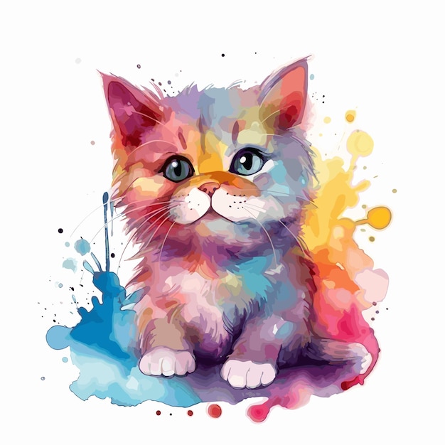 Una pintura de acuarela de un gato con ojos azules.