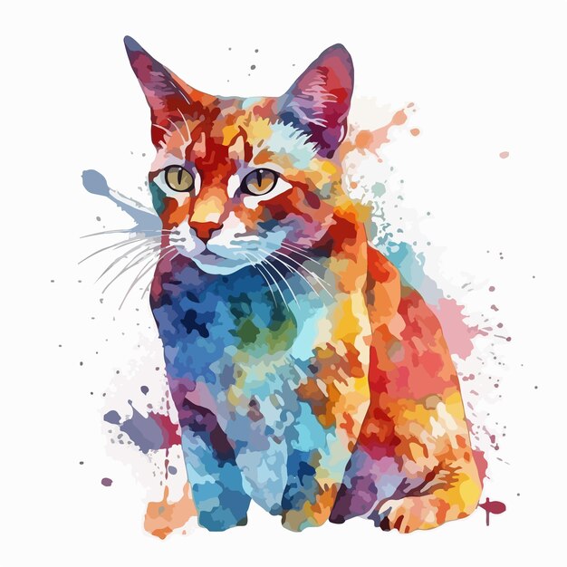 Vector una pintura de acuarela de un gato con la palabra gato.