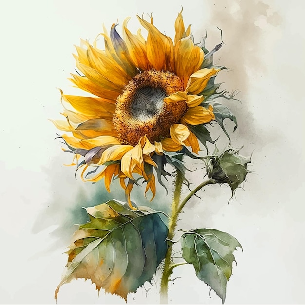 Pintura de acuarela de girasol