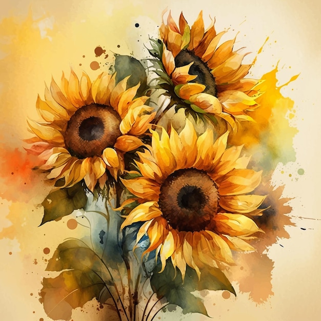 Pintura de acuarela de girasol