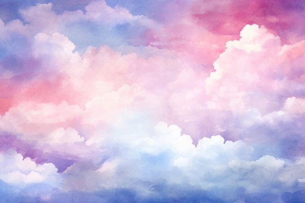 Vector una pintura de acuarela de nubes en rosa y morado.