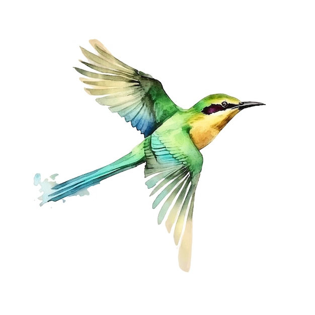 Pintura de acuarela de pájaro Beeeater verde