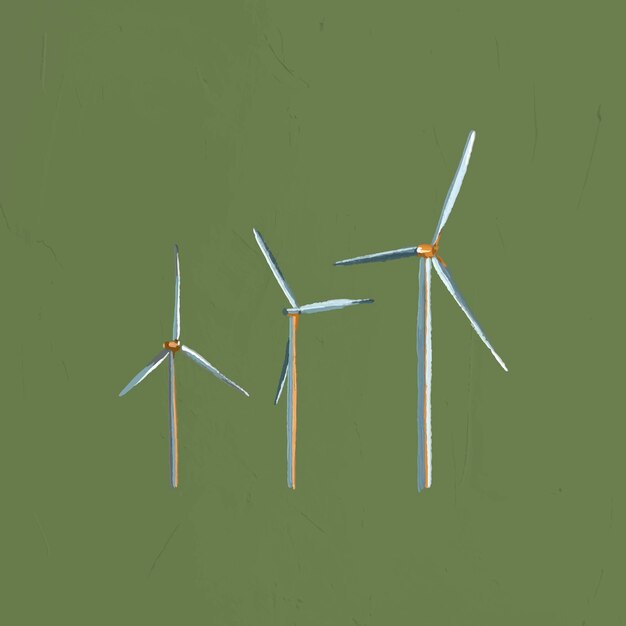 Pintura en acuarela pegatina de turbina eólica diseño estético del entorno en vector de fondo verde