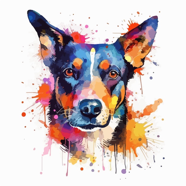 Pintura de acuarela de un perro con la cara azul y las palabras rottweiler en el frente.