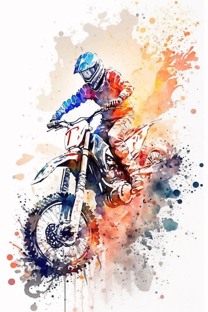 Una pintura de acuarela de un piloto de motocross