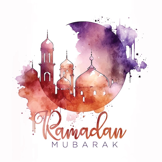 Pintura de acuarela Ramadán Mubarak