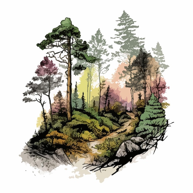 Vector pintura de acuarela sobre bosque