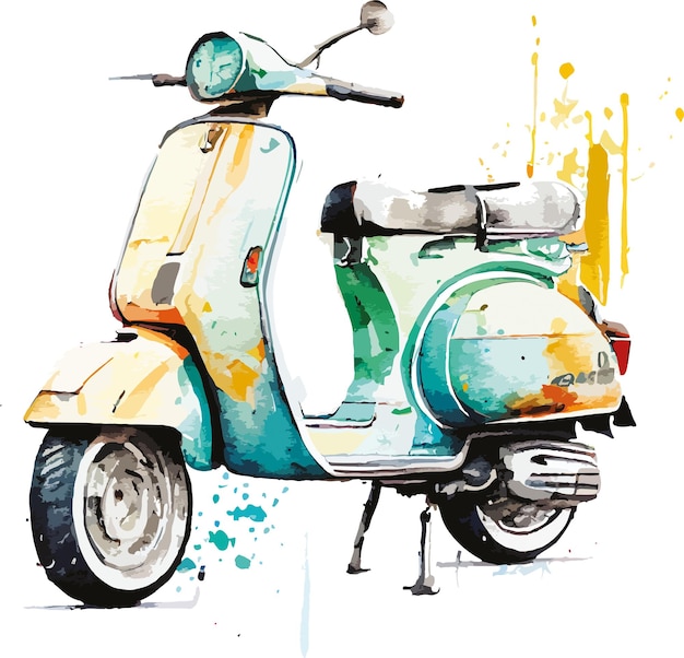 Vector una pintura de acuarela de una vespa con la palabra vespa en ella.