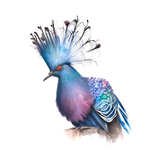 Pintura de acuarela Victoria Crowned Pigeon