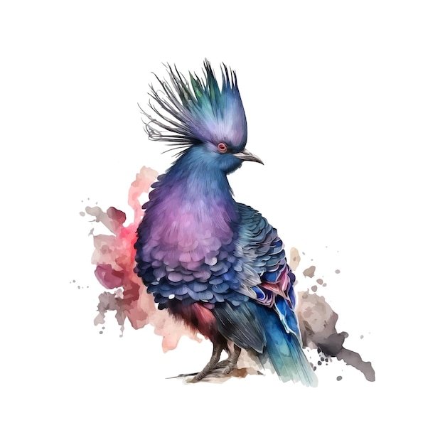 Pintura de acuarela Victoria Crowned Pigeon