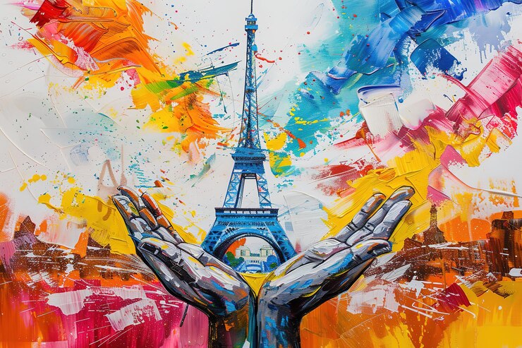 Vector pintura al óleo realista colorida de la torre eiffel en parís colección de artistas de pintura de la ciudad decoraciones