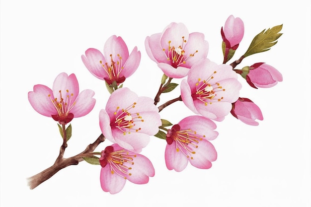 una pintura de un árbol de cerezas rosadas en flor