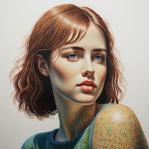 pintura de arte retrato con hermosa mujer joven con color dorado pintura de arte relato con b