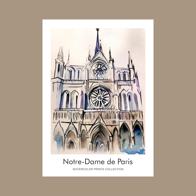 Vector pintura artística en acuarela de notre dame de parís