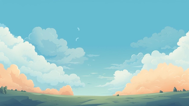 Vector una pintura de un atardecer con nubes y un cielo azul