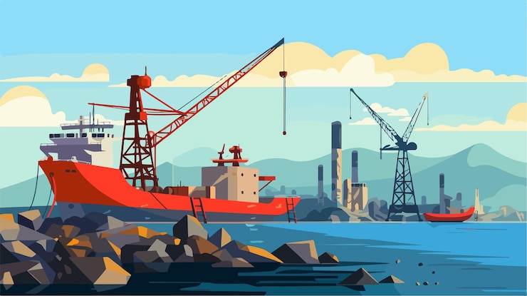 Vector una pintura de un barco que se utiliza como sitio de construcción