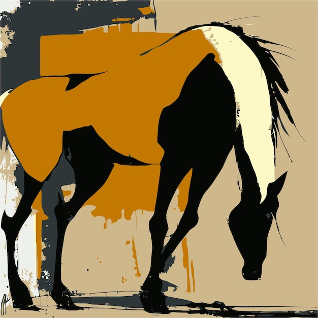 Vector una pintura de un caballo con pintura en blanco y negro.