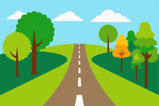 una pintura de una carretera con árboles y una carretera